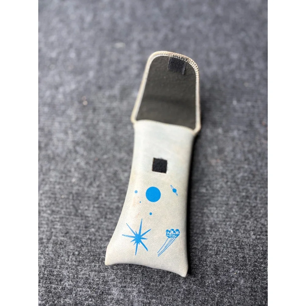 Vintage Space Print Glasses Case Gray Blue Celestial Stars Planets Retro Pouch